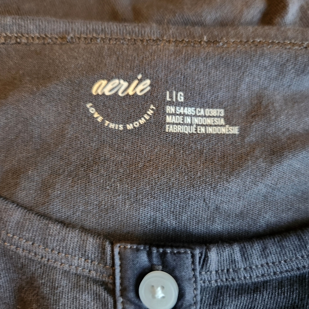 Aerie Cotton Henley Long Sleeve Shirt Large - NWT - Smoked Gray - Picture 8 of 10